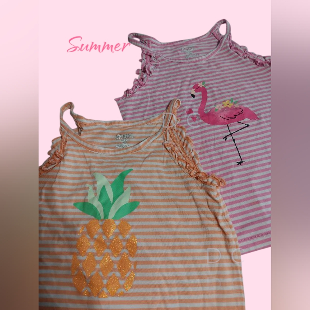 #3-Cool Vibes Kids' Striped Tops - Orange & Pink-Flamingo/ Pineapple